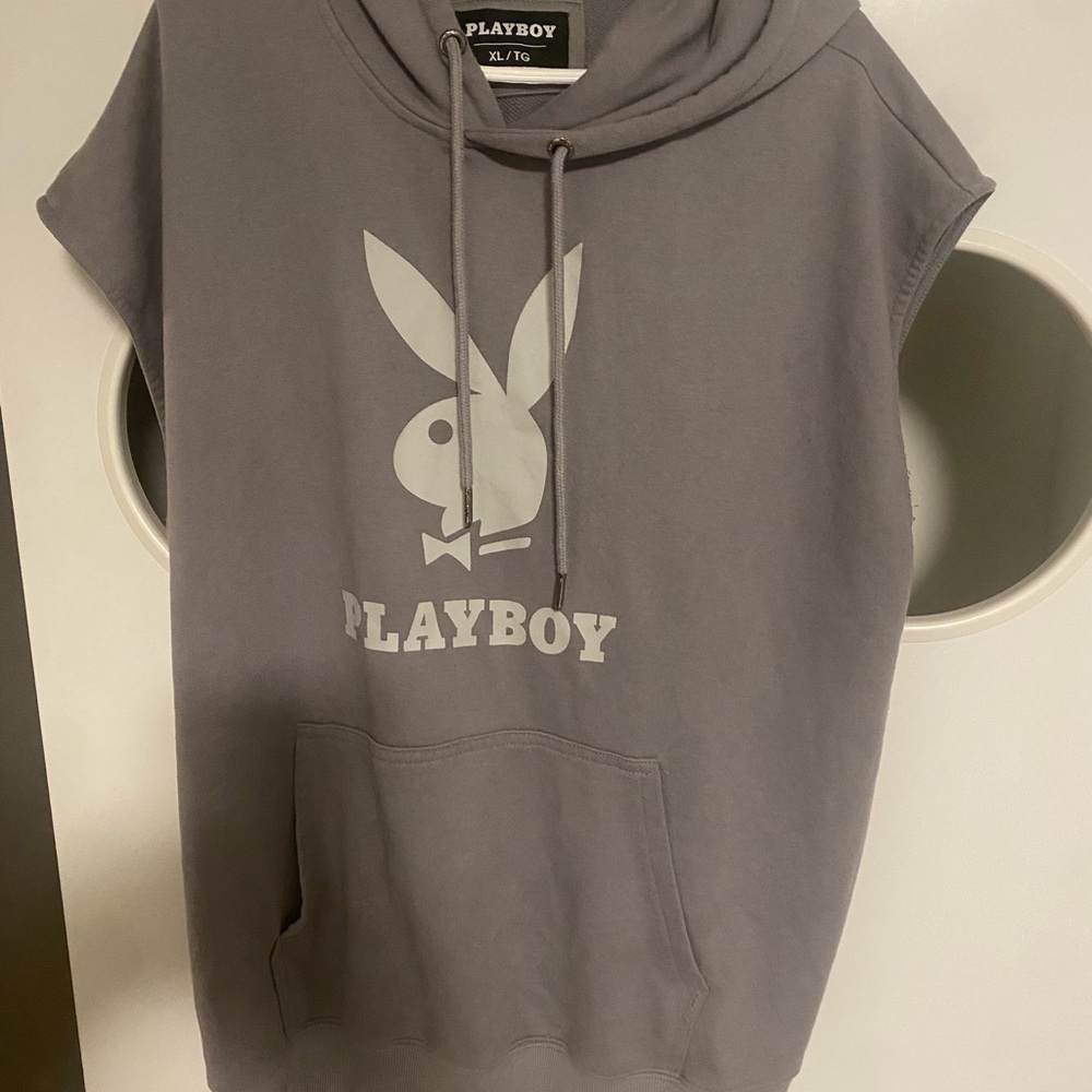 Playboy Gray Sleeveless Hoodie